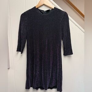 Zara Black Metallic Glitter 1/4 Length Sleeve Aline Dress